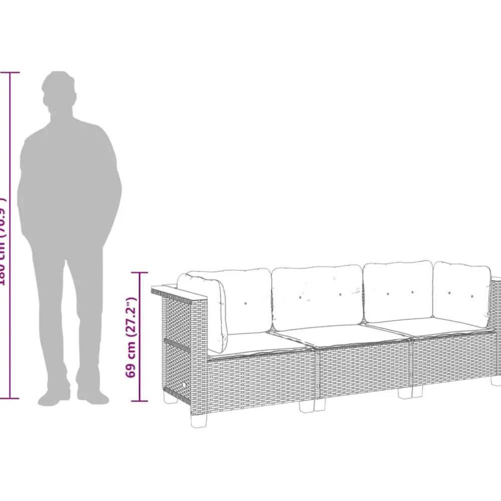 vidaXL Muebles De Jardín-Sofá de jardín de 3 plazas con cojines ratán sintético