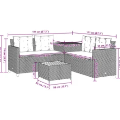 vidaXL Sofá de jardín en forma de L con mesa y cojines ratán PE negro Negro y crema Online