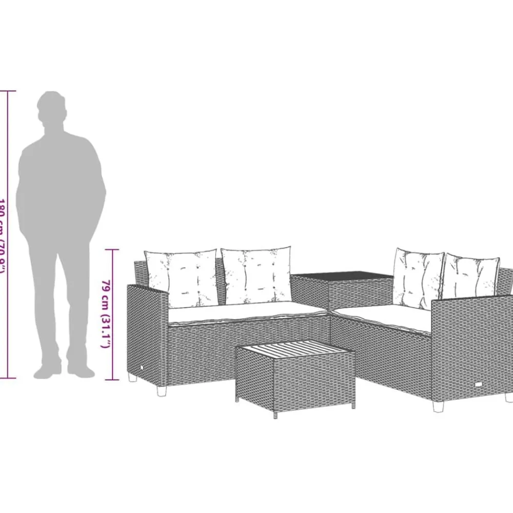 vidaXL Sofá de jardín en forma de L con mesa y cojines ratán PE negro Negro y crema Online