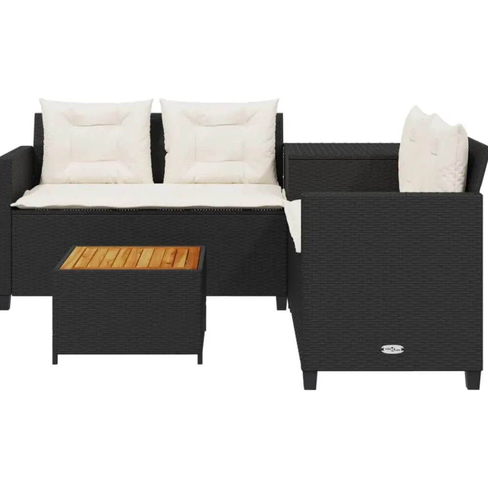 vidaXL Sofá de jardín en forma de L con mesa y cojines ratán PE negro Negro y crema Online