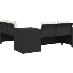 vidaXL Sofá de jardín en forma de L con mesa y cojines ratán PE negro Negro y crema Online