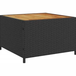 vidaXL Sofá de jardín en forma de L con mesa y cojines ratán PE negro Negro y crema Online