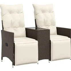 vidaXL Muebles De Jardín-Sofá de jardín reclinable de 2 plazas con mesa ratán PE marrón