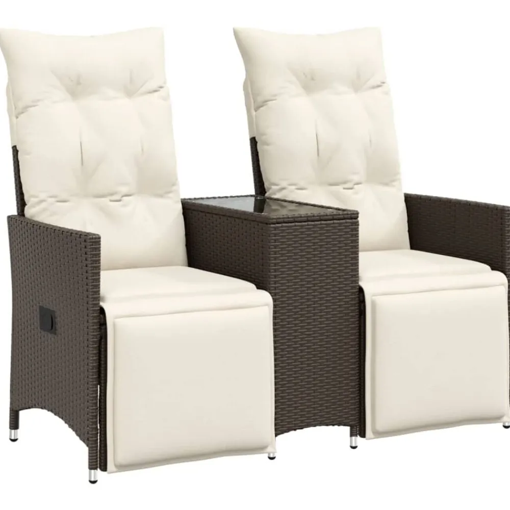 vidaXL Muebles De Jardín-Sofá de jardín reclinable de 2 plazas con mesa ratán PE marrón