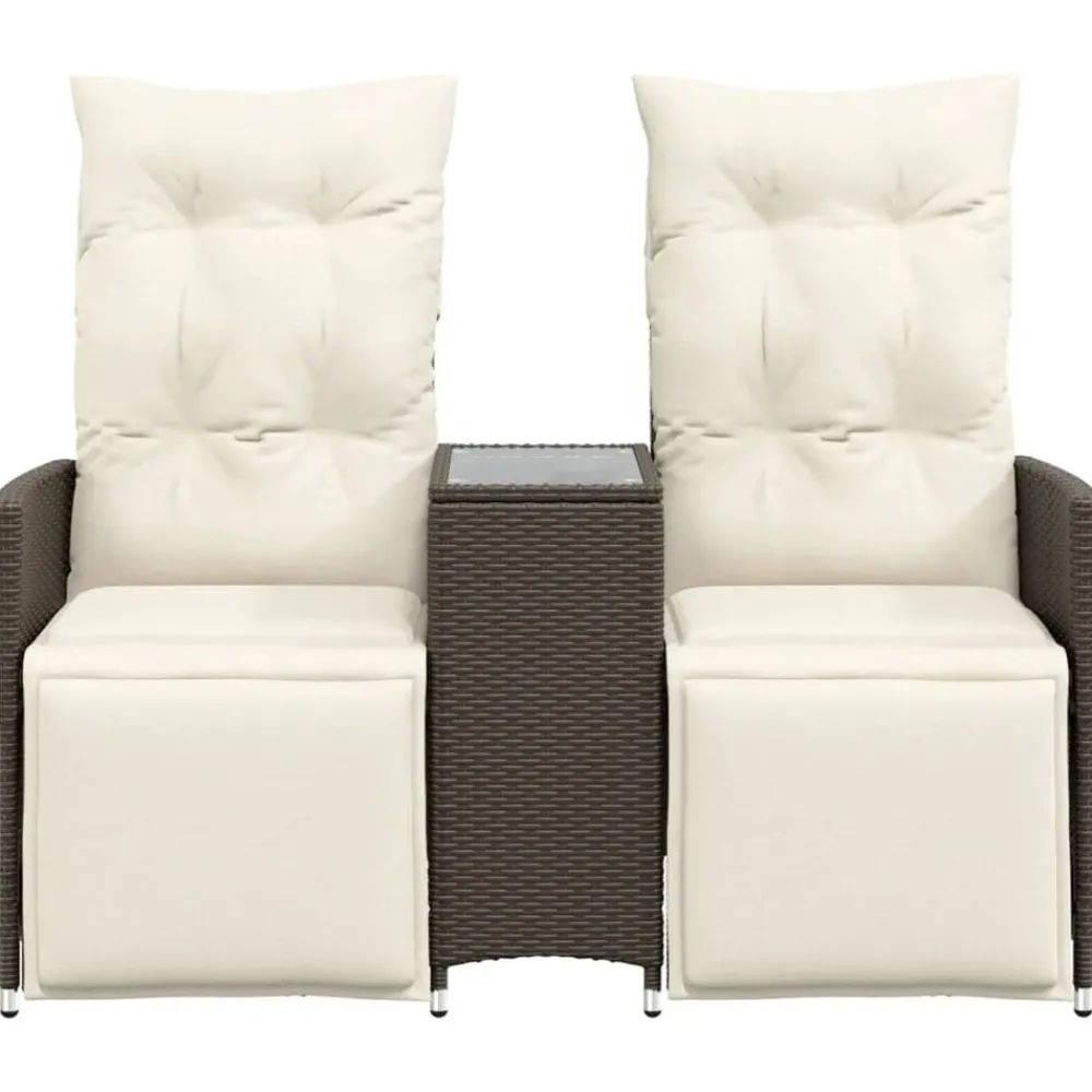vidaXL Muebles De Jardín-Sofá de jardín reclinable de 2 plazas con mesa ratán PE marrón