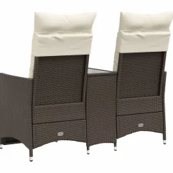 vidaXL Muebles De Jardín-Sofá de jardín reclinable de 2 plazas con mesa ratán PE marrón
