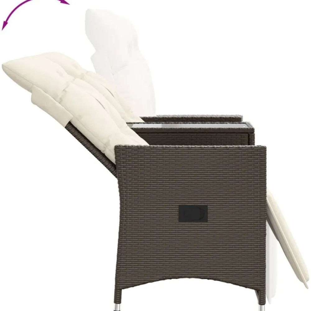 vidaXL Muebles De Jardín-Sofá de jardín reclinable de 2 plazas con mesa ratán PE marrón