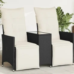 vidaXL Muebles De Jardín-Sofá de jardín reclinable de 2 plazas con mesa ratán PE