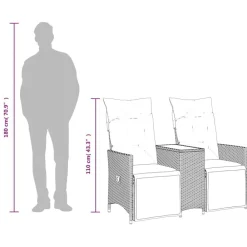 vidaXL Muebles De Jardín-Sofá de jardín reclinable de 2 plazas con mesa ratán PE