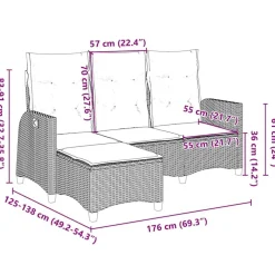 vidaXL Muebles De Jardín-Sofá de jardín reclinable con cojines en forma de L