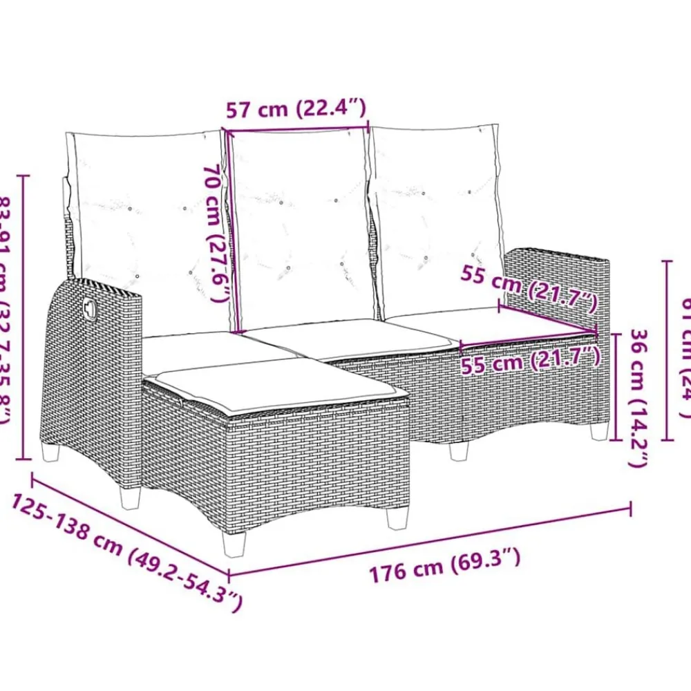 vidaXL Muebles De Jardín-Sofá de jardín reclinable con cojines en forma de L