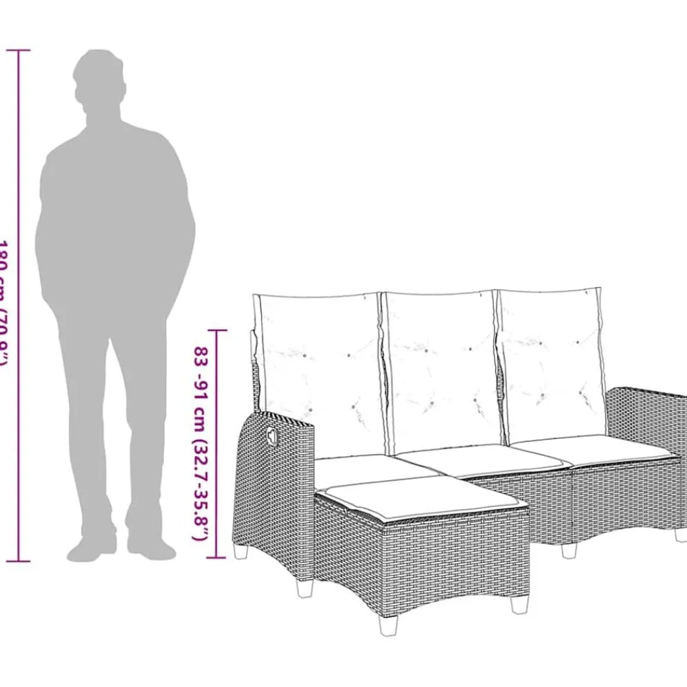 vidaXL Muebles De Jardín-Sofá de jardín reclinable con cojines en forma de L