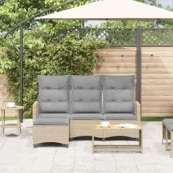 vidaXL Muebles De Jardín-Sofá de jardín reclinable con cojines en forma de L