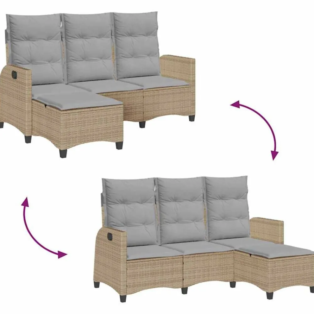 vidaXL Muebles De Jardín-Sofá de jardín reclinable con cojines en forma de L