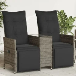 vidaXL Muebles De Jardín-Sofá de jardín reclinable de 2 plazas con mesa ratán PE