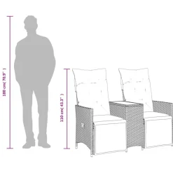 vidaXL Muebles De Jardín-Sofá de jardín reclinable de 2 plazas con mesa ratán PE