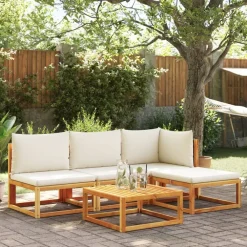 vidaXL Sofá de jardín sin brazos con cojines de madera de acacia y ratán Negro y crema Best