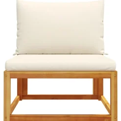 vidaXL Sofá de jardín sin brazos con cojines de madera de acacia y ratán Negro y crema Best