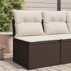 vidaXL Muebles De Jardín-Sofá de jardín sin reposabrazos con cojines ratán PE marrón