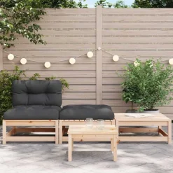 vidaXL Muebles De Jardín-Sofá de jardín sin reposabrazos con cojines y reposapiés