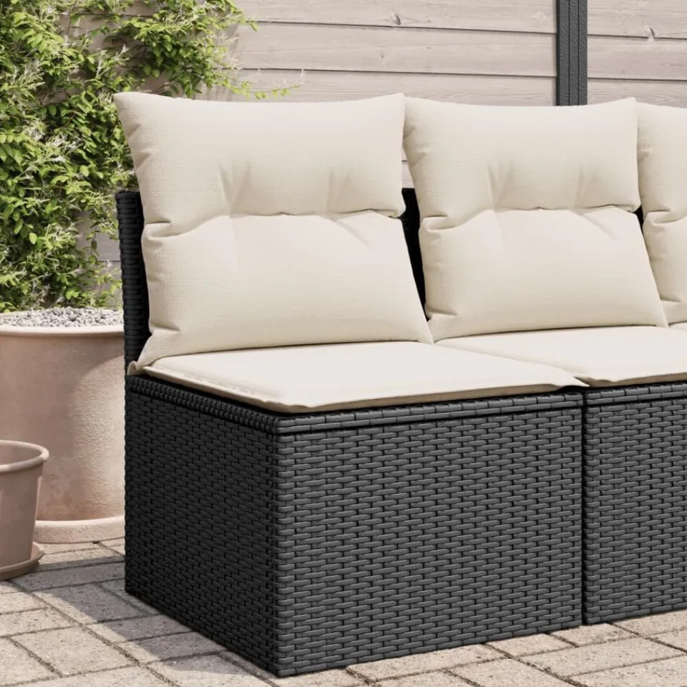 vidaXL Muebles De Jardín-Sofá de jardín sin reposabrazos con cojines ratán PE negro