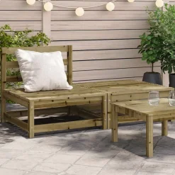 vidaXL Sofá de jardín sin reposabrazos con reposapiés madera de pino Impregnado natural Online