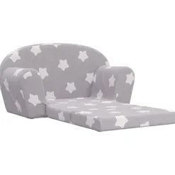Niños vidaXL Mobiliario Para Bebés Y Niños Pequeños-Sofá de niños de 2 plazas felpa suave gris claro con estrellas