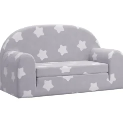 Niños vidaXL Mobiliario Para Bebés Y Niños Pequeños-Sofá de niños de 2 plazas felpa suave gris claro con estrellas