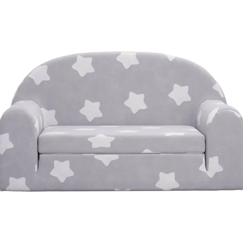 Niños vidaXL Mobiliario Para Bebés Y Niños Pequeños-Sofá de niños de 2 plazas felpa suave gris claro con estrellas