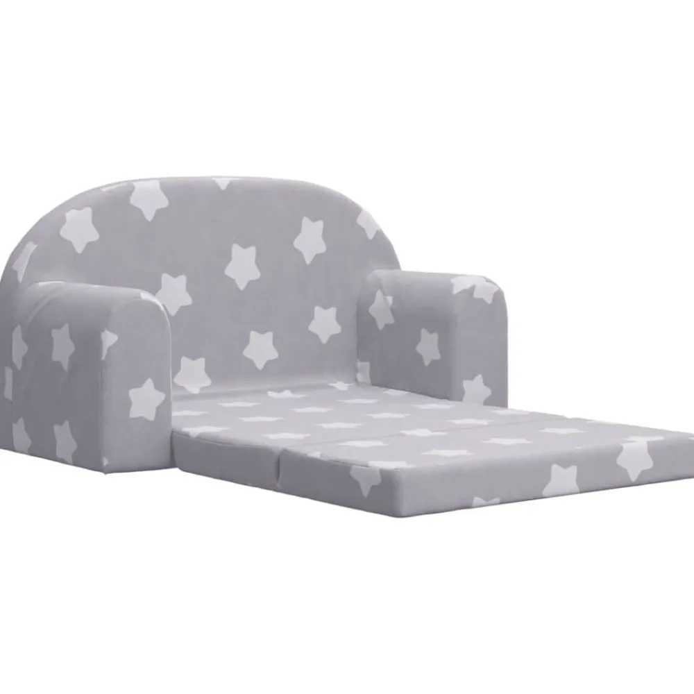Niños vidaXL Mobiliario Para Bebés Y Niños Pequeños-Sofá de niños de 2 plazas felpa suave gris claro con estrellas