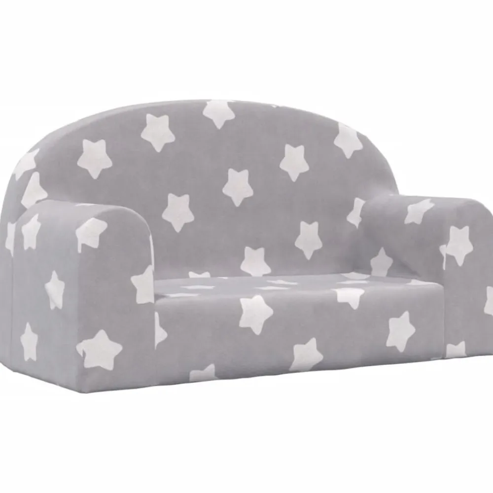 vidaXL Sofá de niños de 2 plazas felpa suave gris claro con estrellas Gris claro y blanco Online