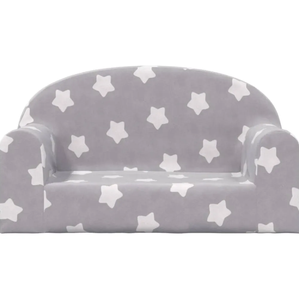 vidaXL Sofá de niños de 2 plazas felpa suave gris claro con estrellas Gris claro y blanco Online