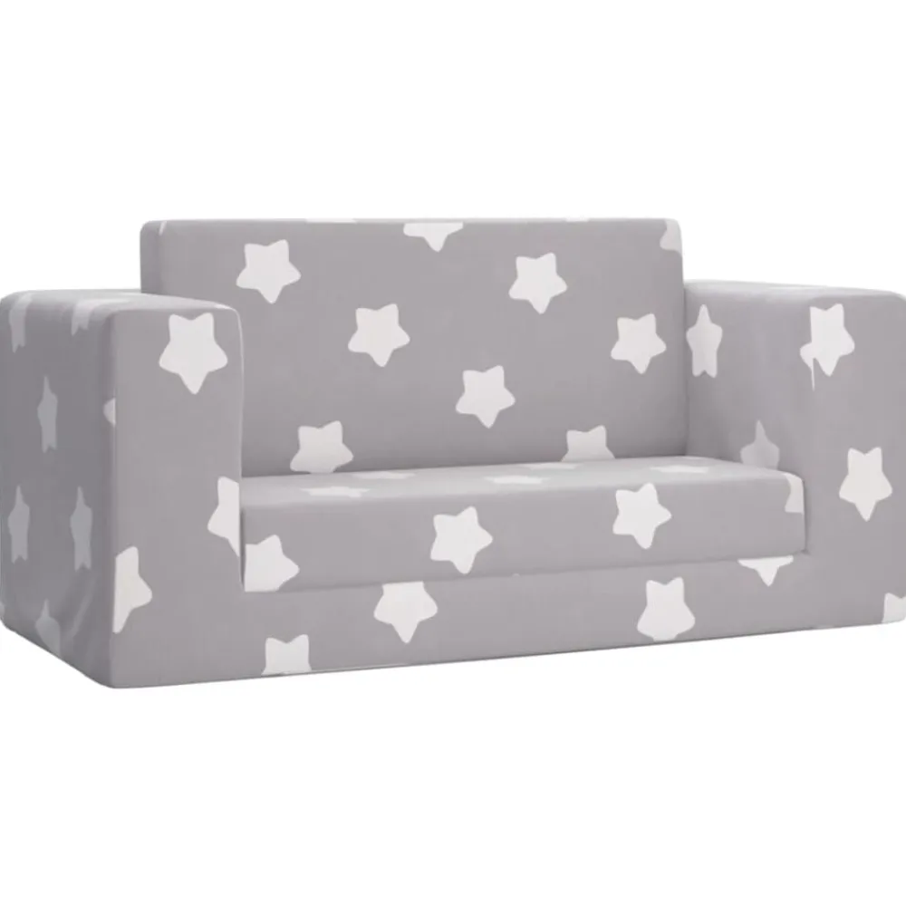 Niños vidaXL Mobiliario Para Bebés Y Niños Pequeños-Sofá de niños de 2 plazas felpa suave gris claro con estrellas