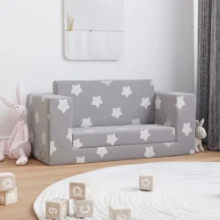 Niños vidaXL Mobiliario Para Bebés Y Niños Pequeños-Sofá de niños de 2 plazas felpa suave gris claro con estrellas