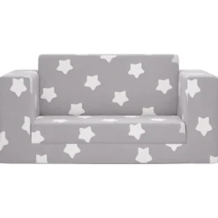Niños vidaXL Mobiliario Para Bebés Y Niños Pequeños-Sofá de niños de 2 plazas felpa suave gris claro con estrellas