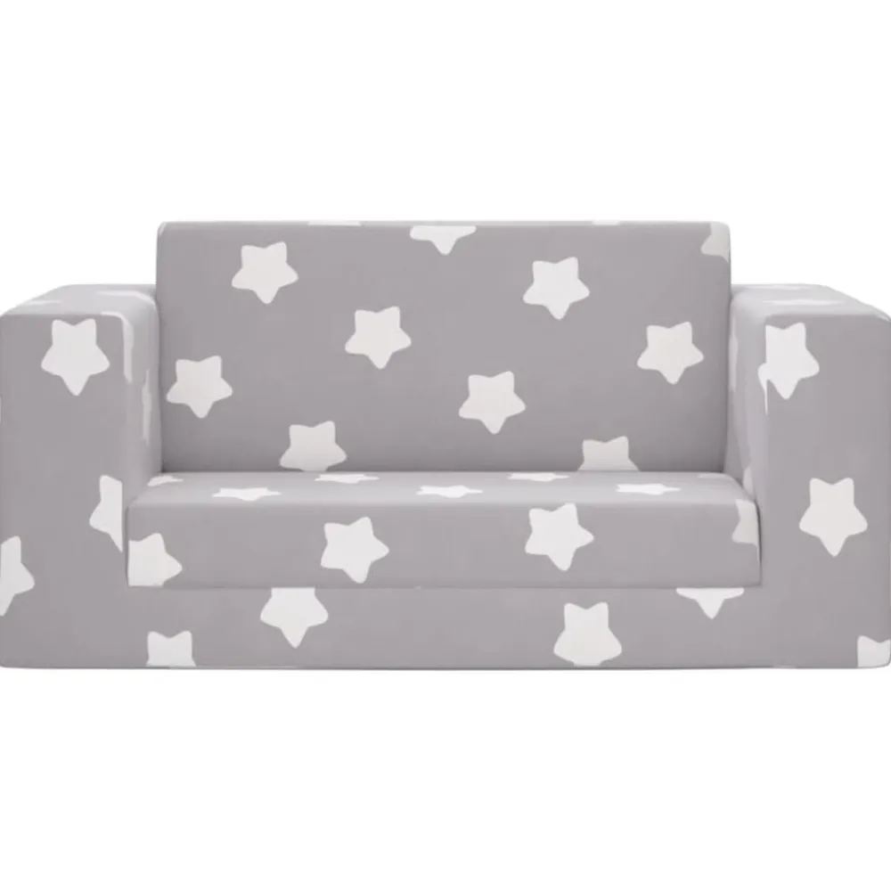 Niños vidaXL Mobiliario Para Bebés Y Niños Pequeños-Sofá de niños de 2 plazas felpa suave gris claro con estrellas