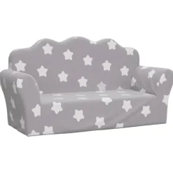 Niños vidaXL Mobiliario Para Bebés Y Niños Pequeños-Sofá de niños de 2 plazas felpa suave gris claro con estrellas