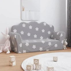 Niños vidaXL Mobiliario Para Bebés Y Niños Pequeños-Sofá de niños de 2 plazas felpa suave gris claro con estrellas