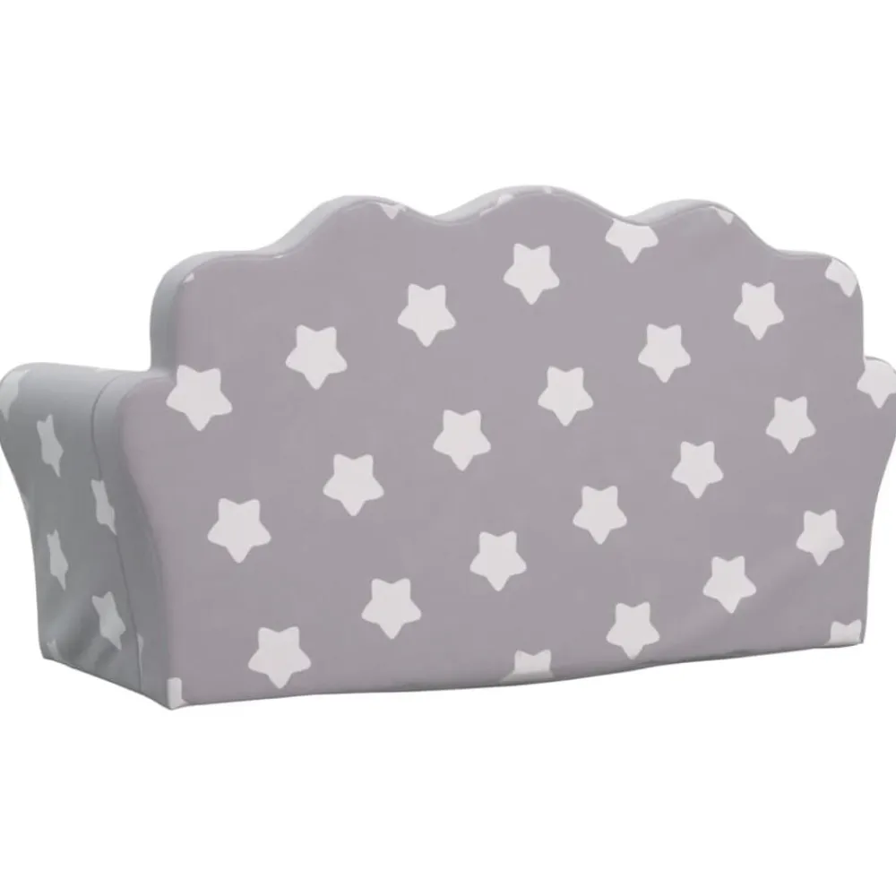 Niños vidaXL Mobiliario Para Bebés Y Niños Pequeños-Sofá de niños de 2 plazas felpa suave gris claro con estrellas