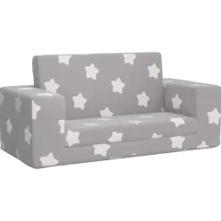 Niños vidaXL Mobiliario Para Bebés Y Niños Pequeños-Sofá de niños de 2 plazas felpa suave gris claro con estrellas