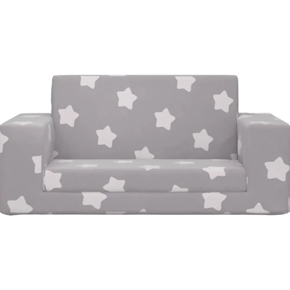 Niños vidaXL Mobiliario Para Bebés Y Niños Pequeños-Sofá de niños de 2 plazas felpa suave gris claro con estrellas