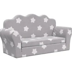 Niños vidaXL Mobiliario Para Bebés Y Niños Pequeños-Sofá de niños de 2 plazas felpa suave gris claro con estrellas
