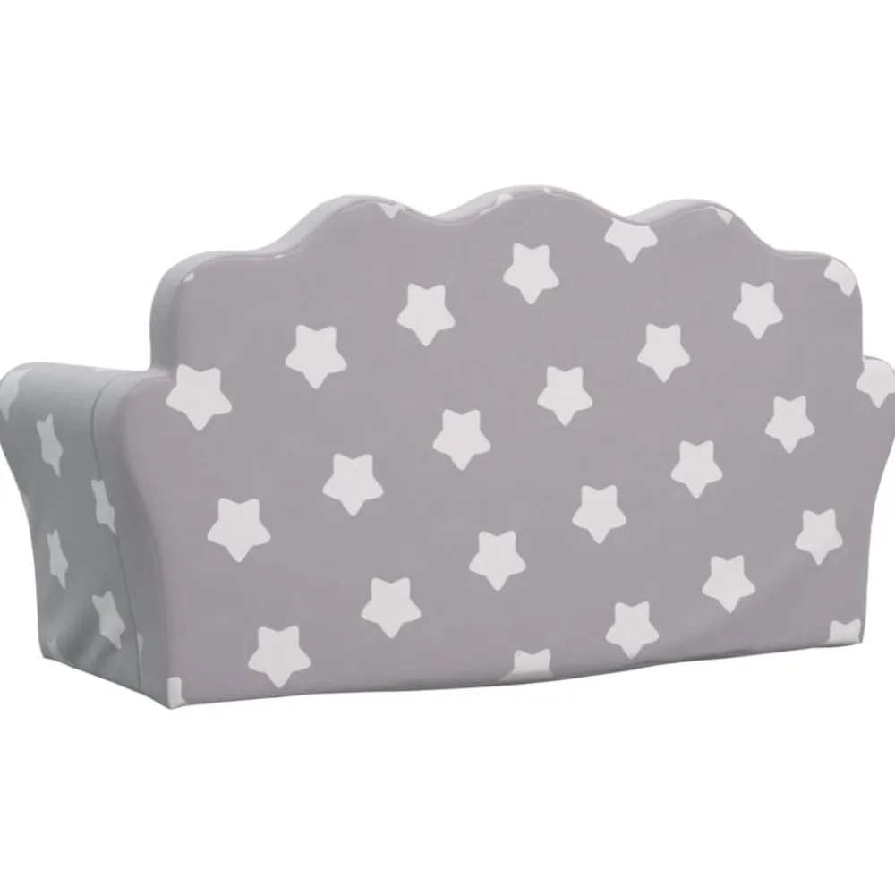 Niños vidaXL Mobiliario Para Bebés Y Niños Pequeños-Sofá de niños de 2 plazas felpa suave gris claro con estrellas