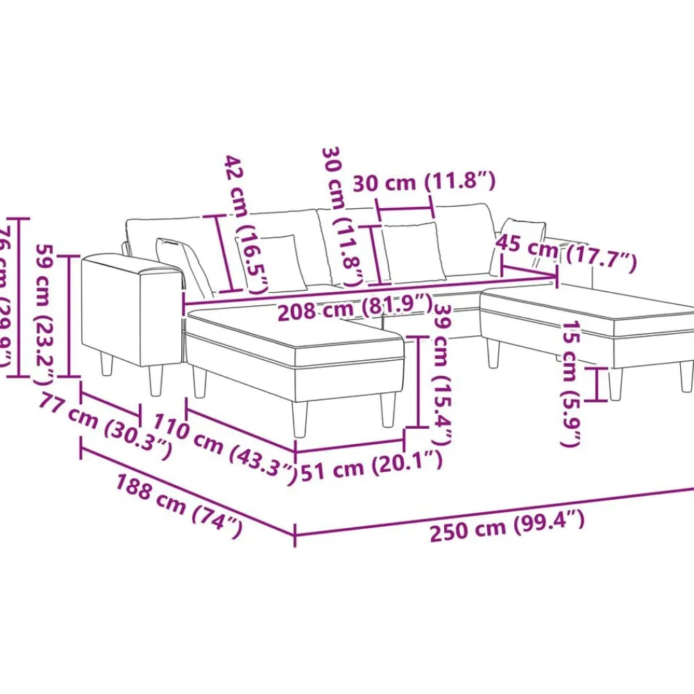 vidaXL Sofás-Sofá de sala 3 pcs 250 x 188 x 76 cm