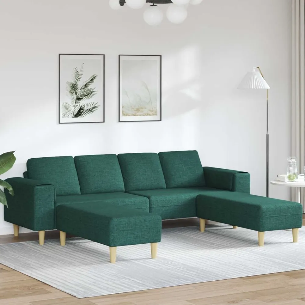 vidaXL Sofás-Sofá de sala 3 pcs Verde oscuro Poliéster