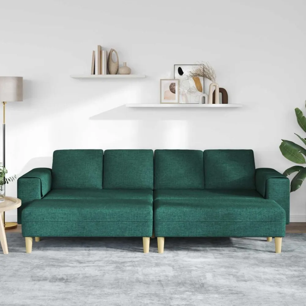 vidaXL Sofás-Sofá de sala 3 pcs Verde oscuro Poliéster