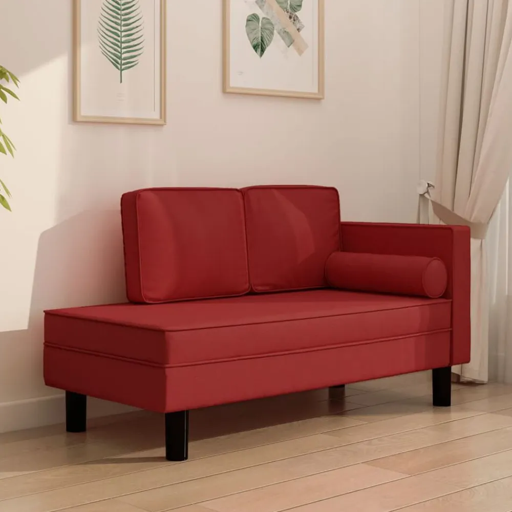 vidaXL Sofás-Sofá diván cojines y cojín de cabeza cuero sintético rojo tinto