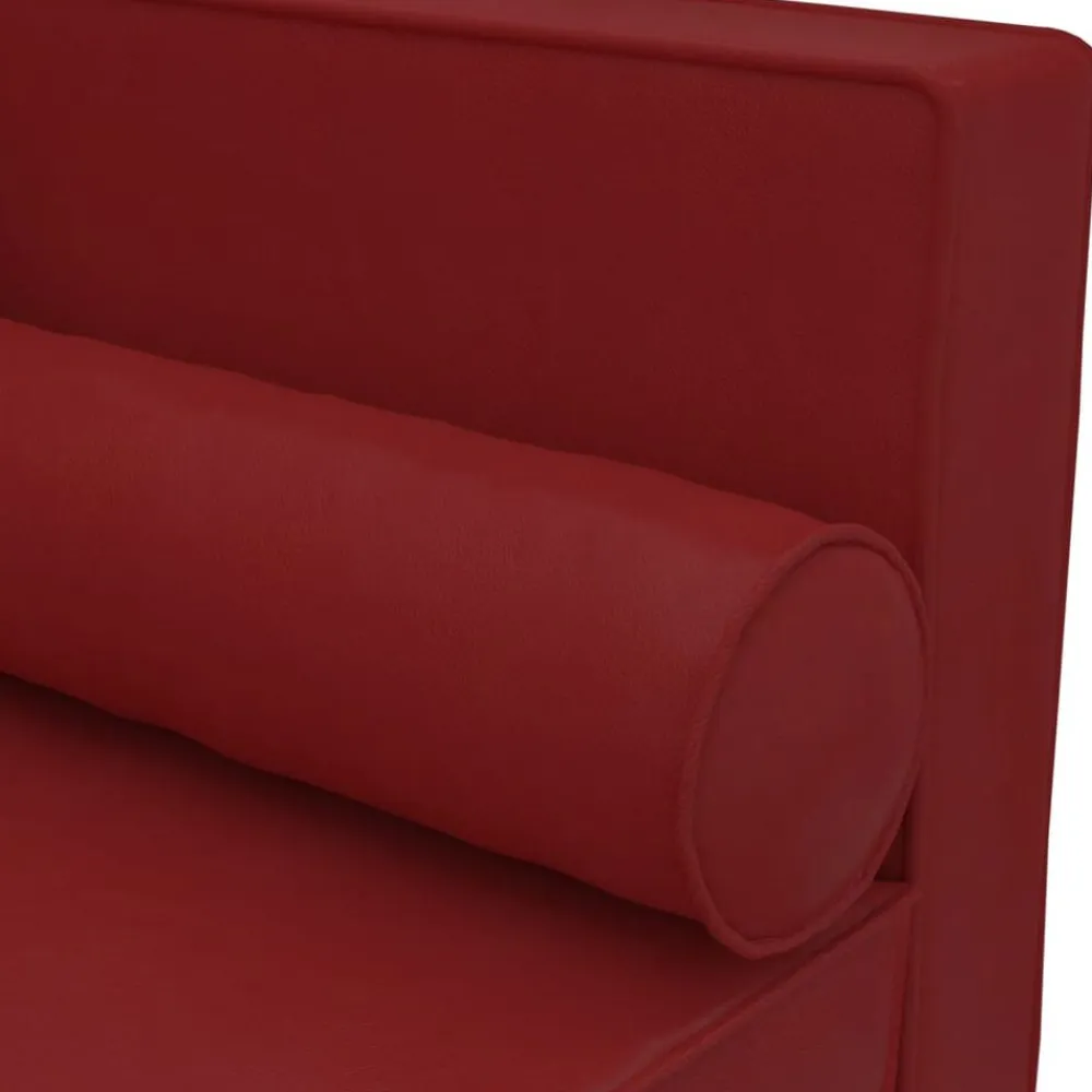 vidaXL Sofás-Sofá diván cojines y cojín de cabeza cuero sintético rojo tinto
