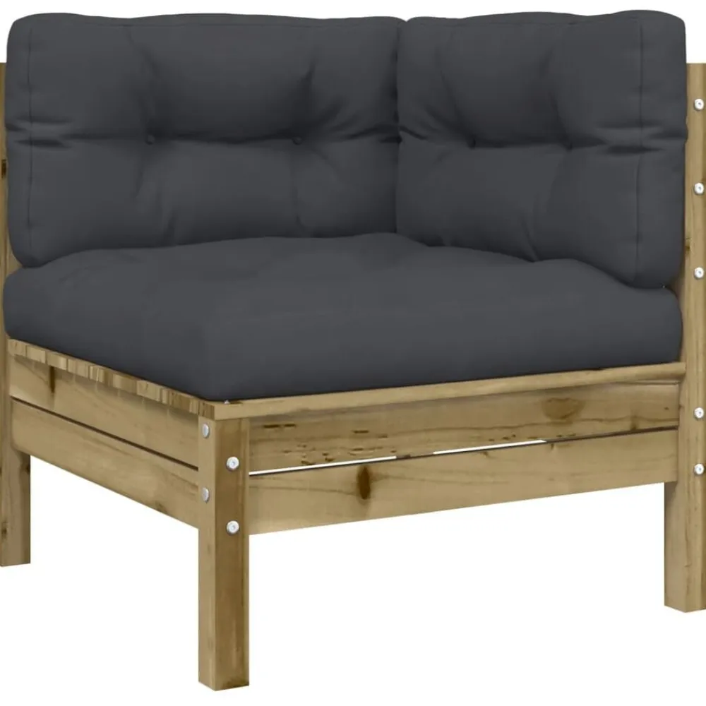 vidaXL Muebles De Jardín-Sofá esquinero jardín con cojines 2 uds madera pino impregnada