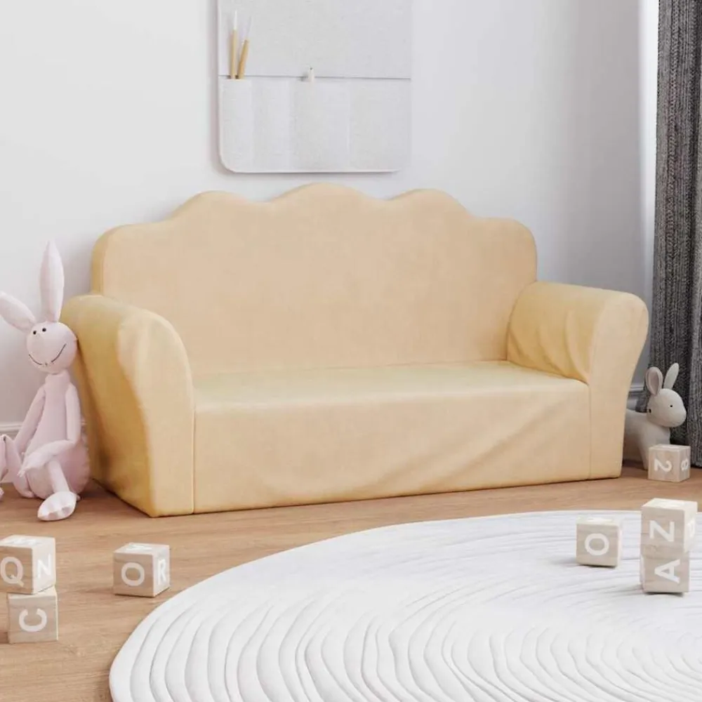 vidaXL Sofá infantil de 2 plazas de felpa suave color Crema Discount